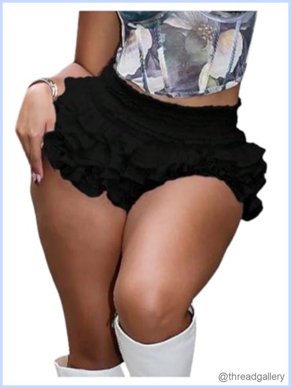 Plus Size Layered Ruffle Mini Bloomer Shorts Low Rise Y2K Micro Shorts